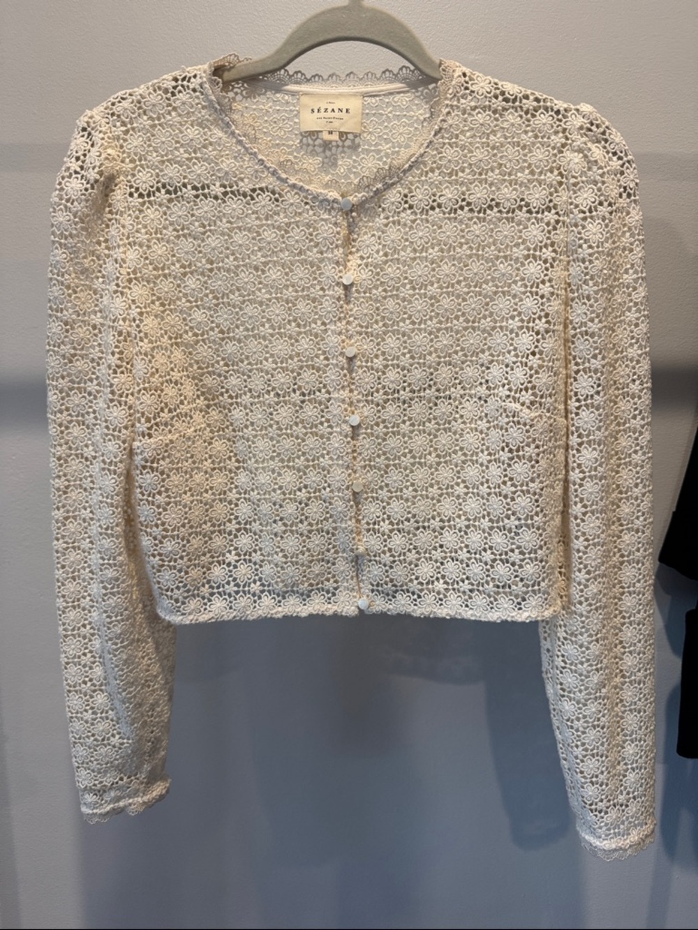 Sezane Cream Floral Crochet Button-Front Blouse